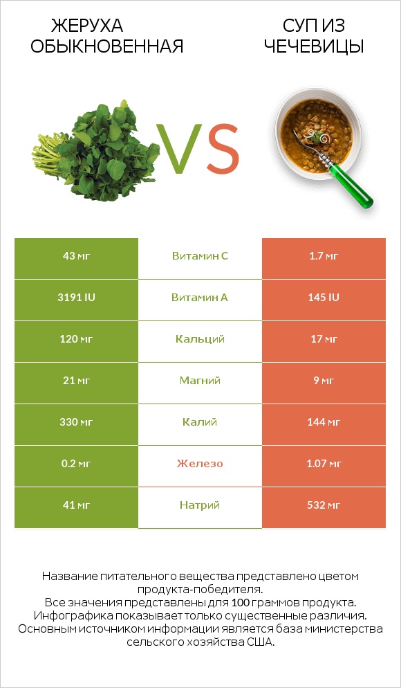 Жеруха обыкновенная vs Суп из чечевицы infographic