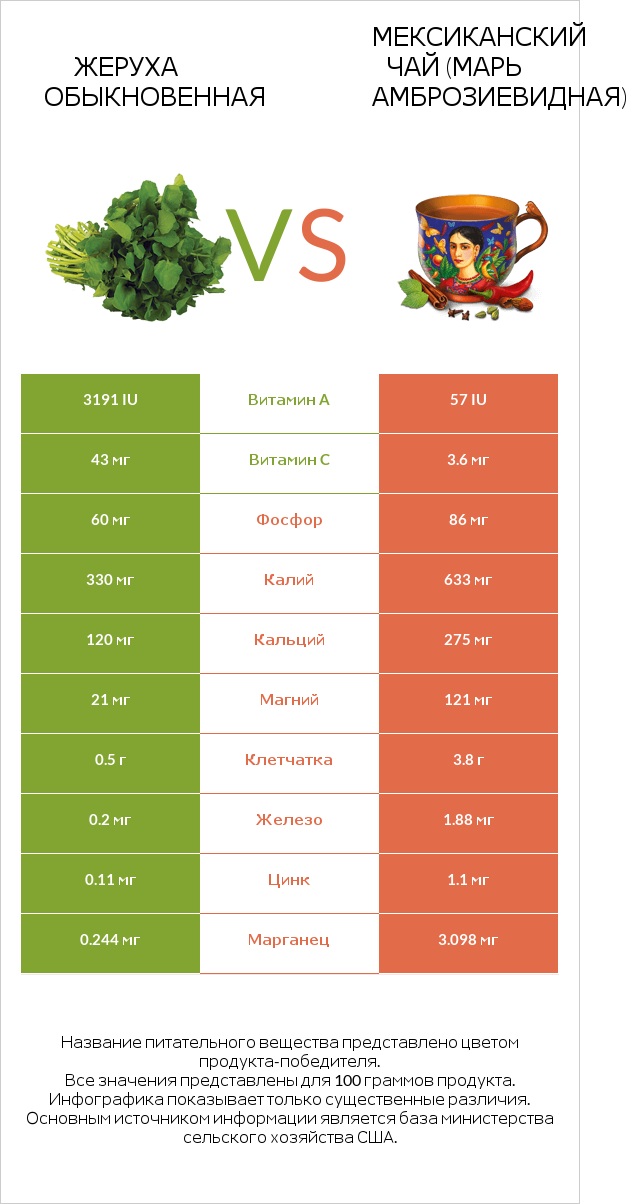 Жеруха обыкновенная vs Мексиканский чай (Марь амброзиевидная) infographic