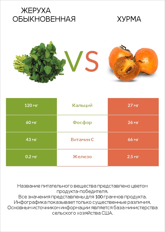 Жеруха обыкновенная vs Хурма infographic