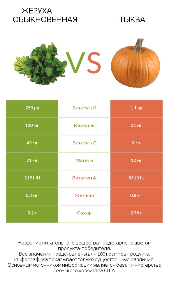 Жеруха обыкновенная vs Тыква infographic
