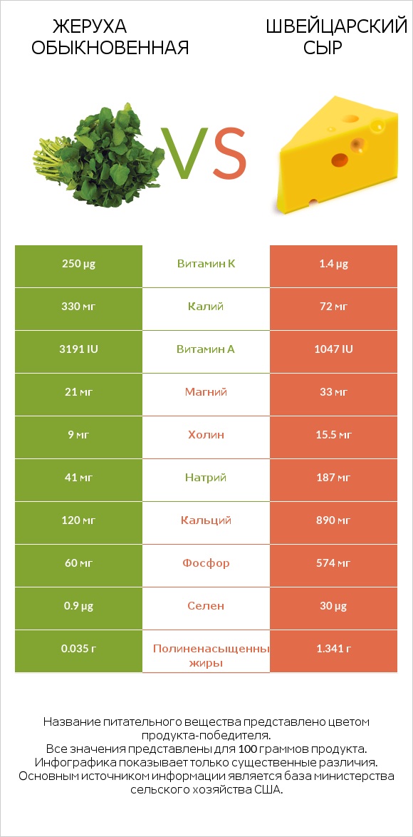 Жеруха обыкновенная vs Швейцарский сыр infographic