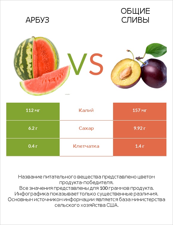 Арбуз vs Общие сливы infographic