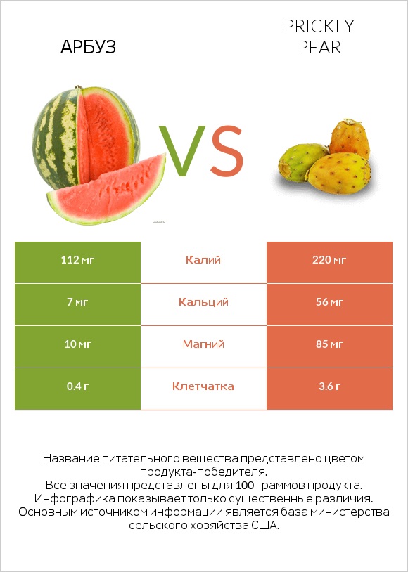 Арбуз vs Prickly pear infographic