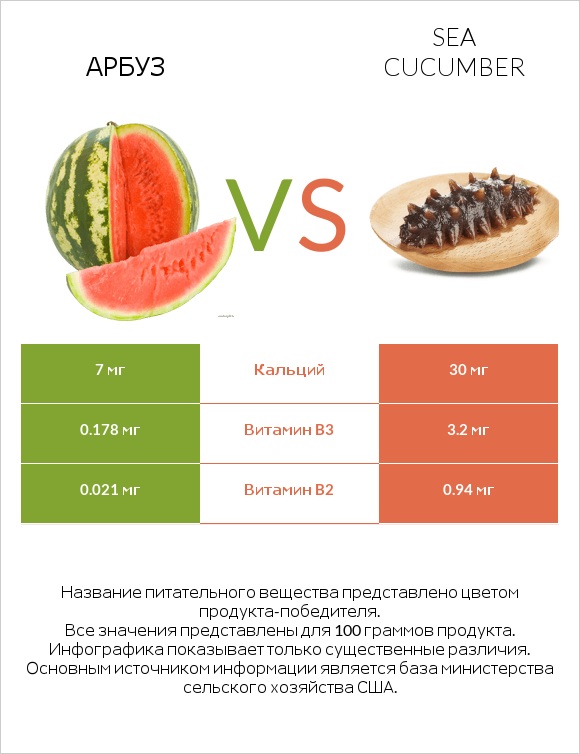 Арбуз vs Sea cucumber infographic