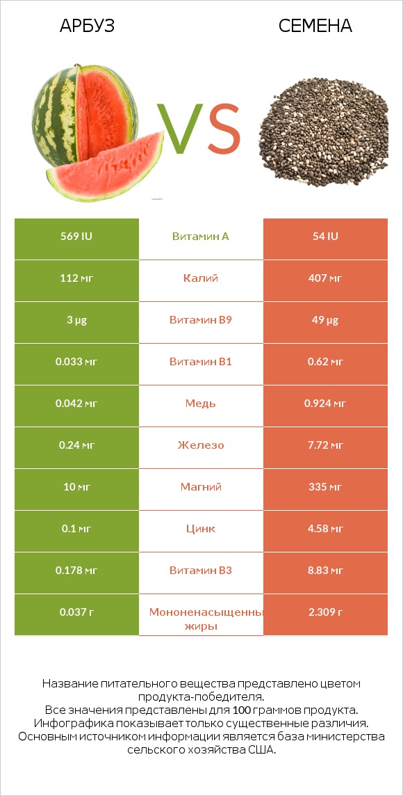 Арбуз vs Семена infographic
