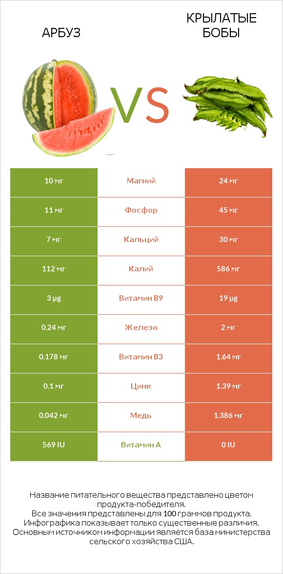 Арбуз vs Крылатые бобы infographic