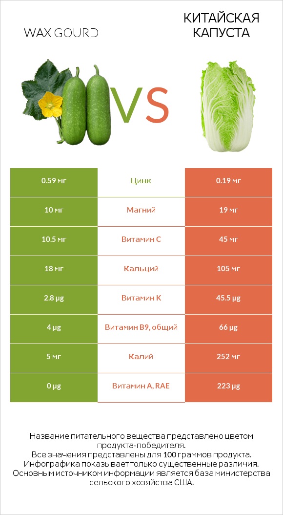 Wax gourd vs Китайская капуста infographic