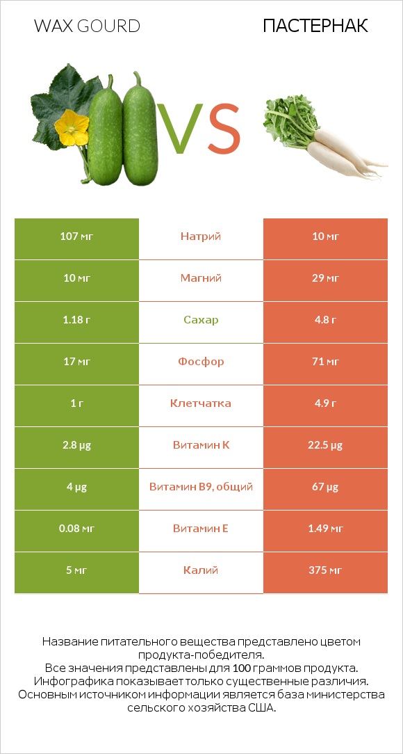 Wax gourd vs Пастернак infographic
