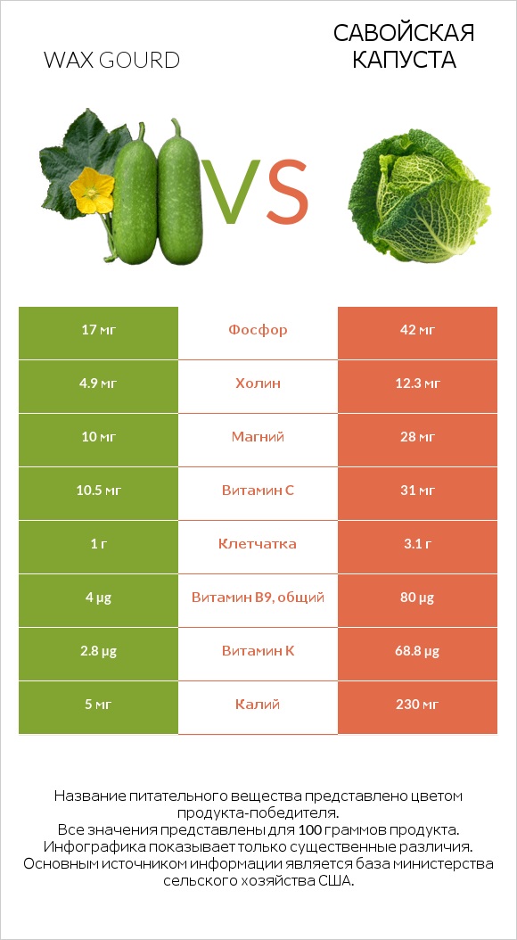 Wax gourd vs Савойская капуста infographic