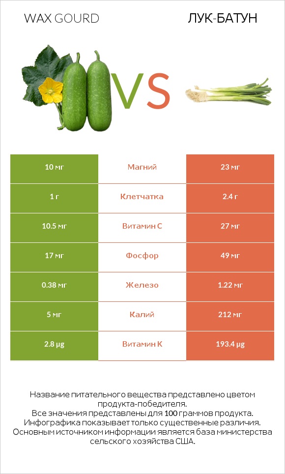 Wax gourd vs Лук-батун infographic