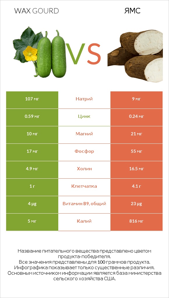 Wax gourd vs Ямс infographic