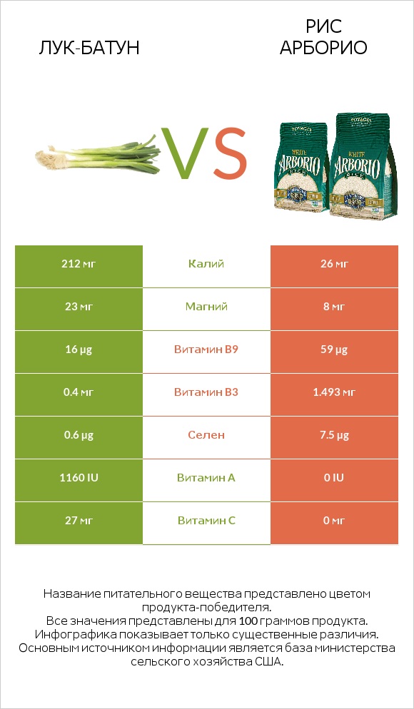 Лук-батун vs Рис арборио infographic