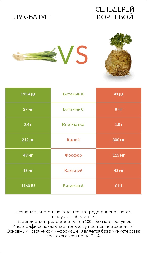 Лук-батун vs Сельдерей корневой infographic