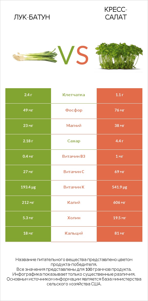 Лук-батун vs Кресс-салат infographic