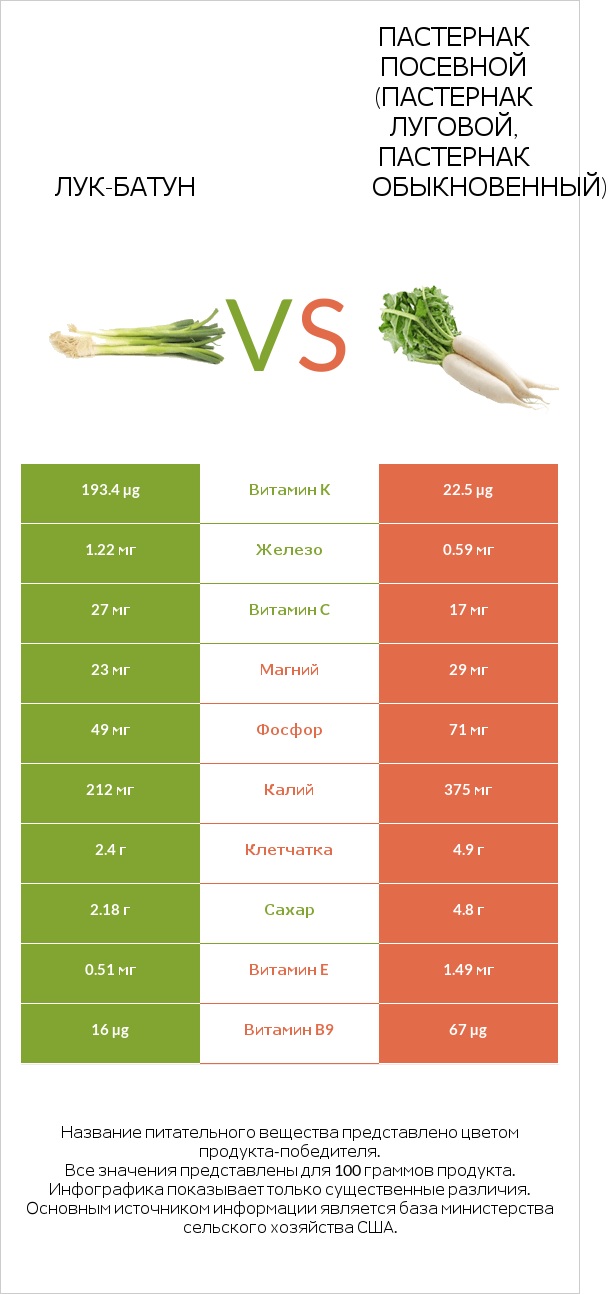 Лук-батун vs Пастернак посевной (Пастернак луговой, Пастернак обыкновенный) infographic