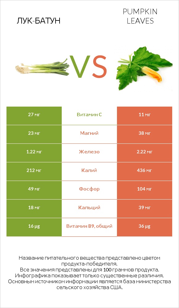 Лук-батун vs Pumpkin leaves infographic