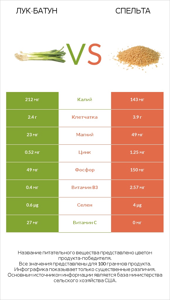 Лук-батун vs Спельта infographic