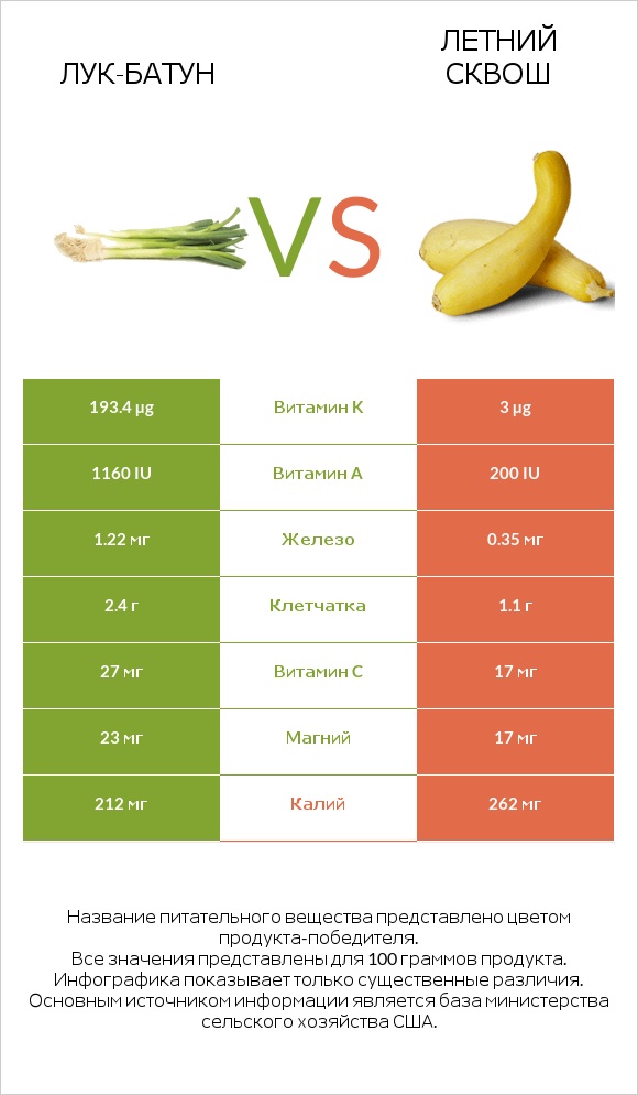 Лук-батун vs Летний сквош infographic