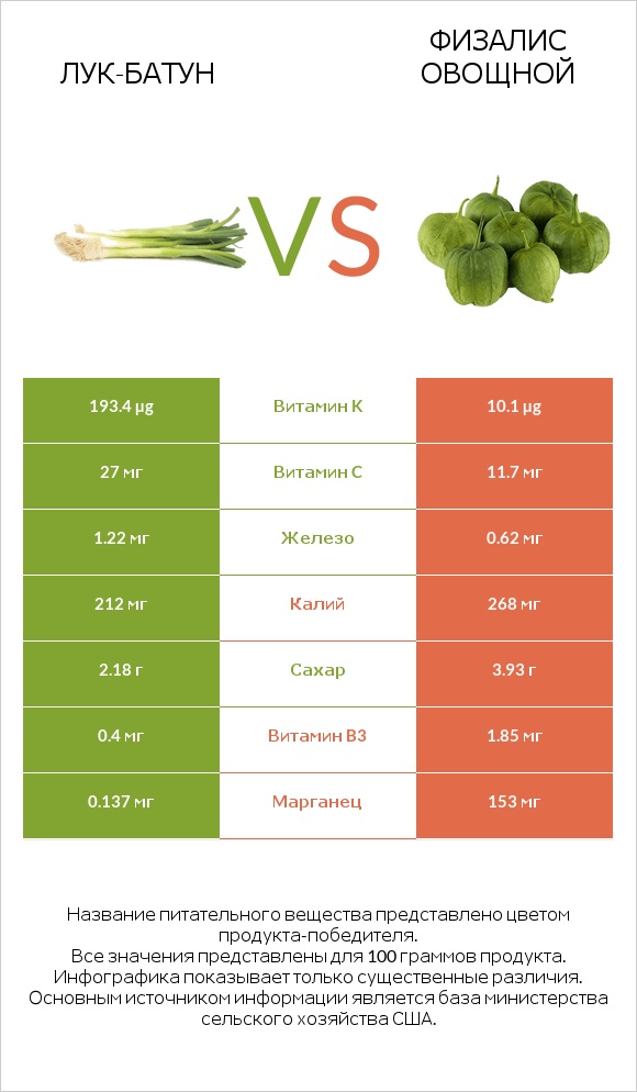Лук-батун vs Физалис овощной infographic