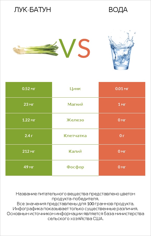 Лук-батун vs Вода infographic