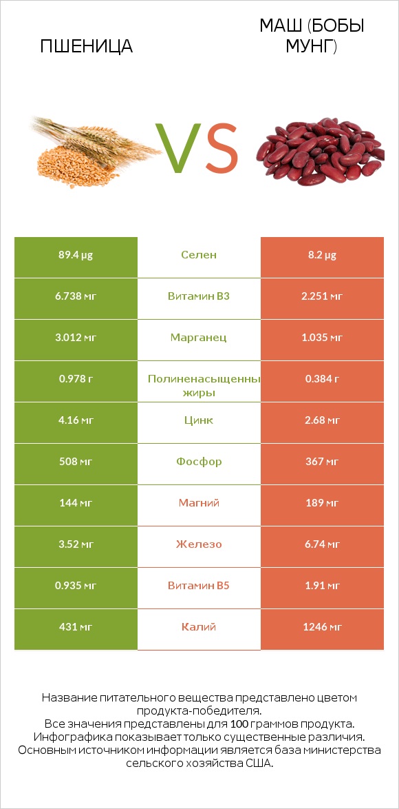 Пшеница vs Маш (бобы мунг) infographic