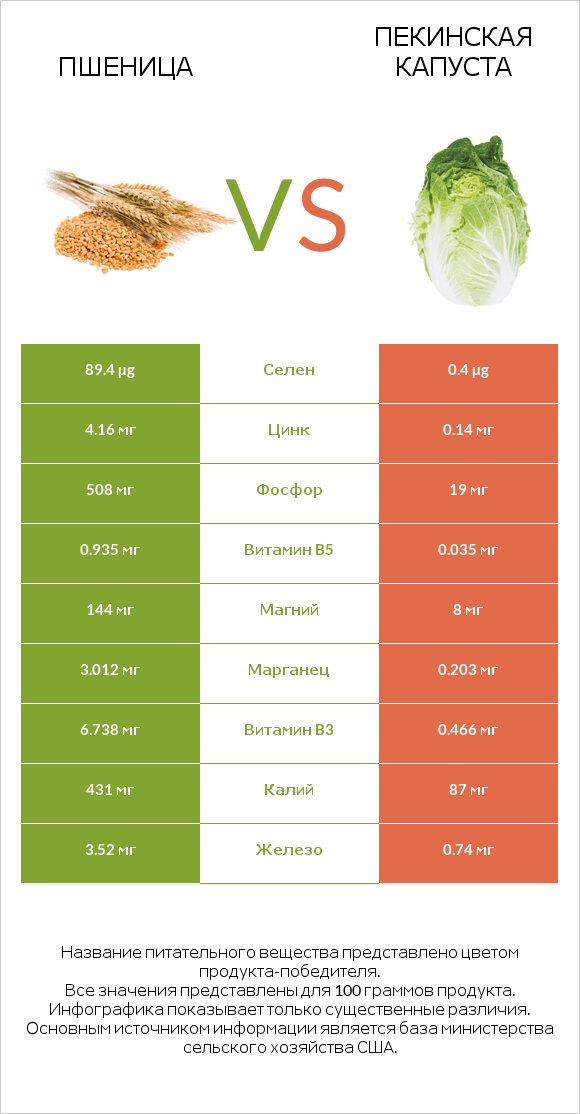 Пшеница vs Пекинская капуста infographic
