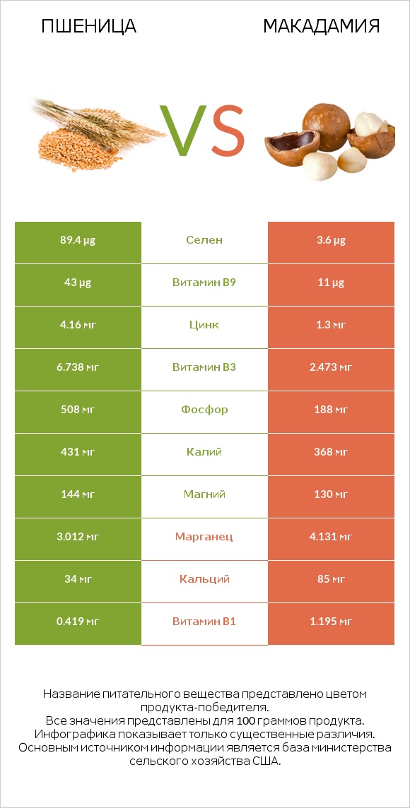 Пшеница vs Макадамия infographic