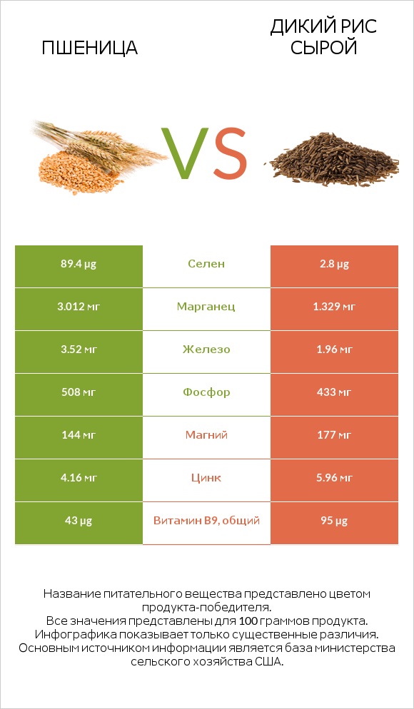 Пшеница vs Дикий рис сырой infographic
