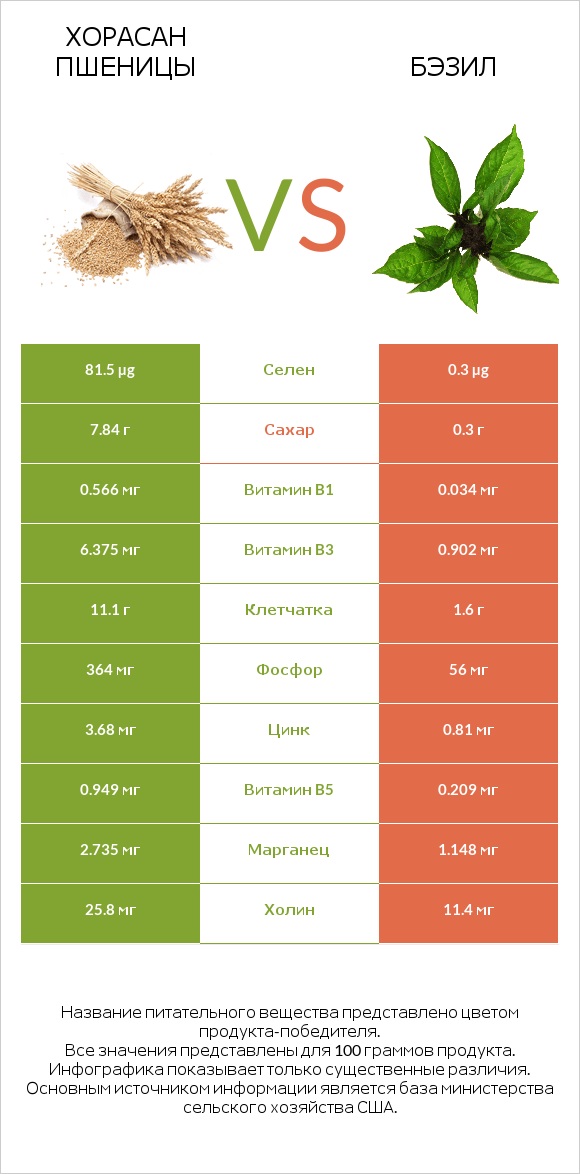 Хорасан пшеницы vs Бэзил infographic