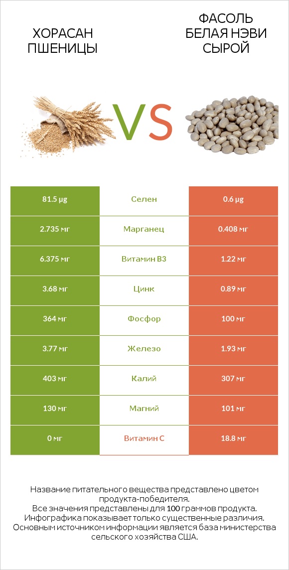 Хорасан пшеницы vs Фасоль белая нэви сырой infographic