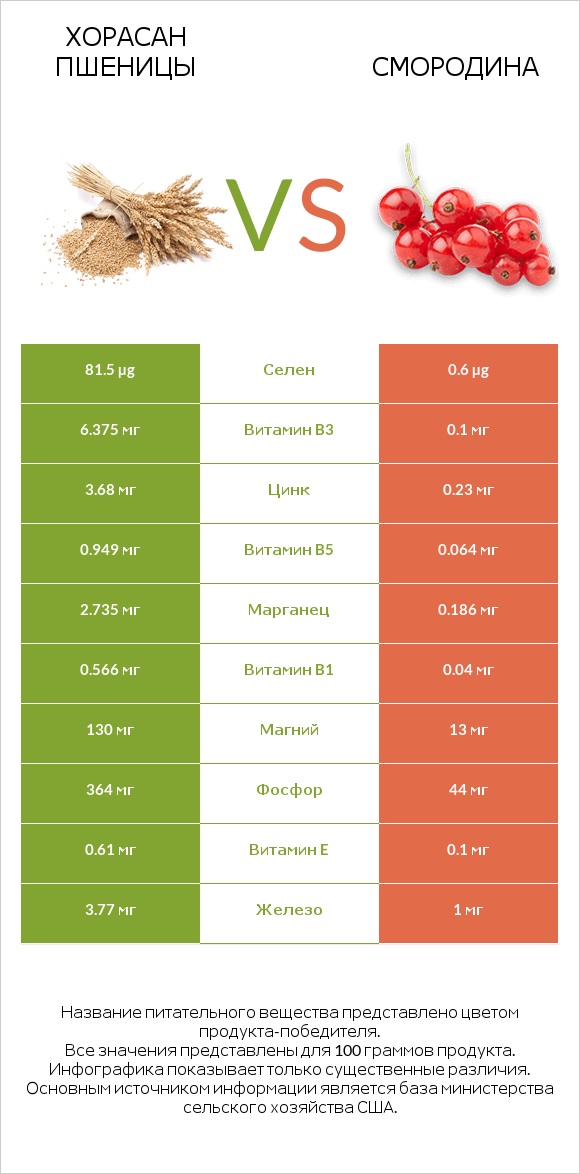 Хорасан пшеницы vs Смородина infographic