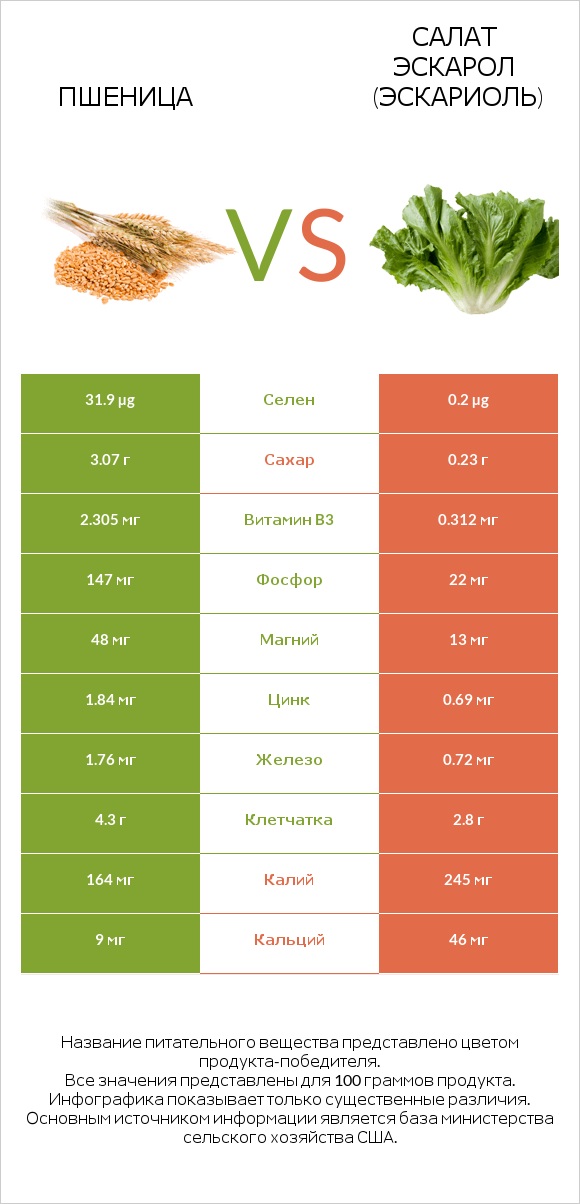 Пшеница vs Салат Эскарол (эскариоль) infographic