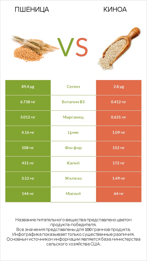 Пшеница vs Киноа infographic