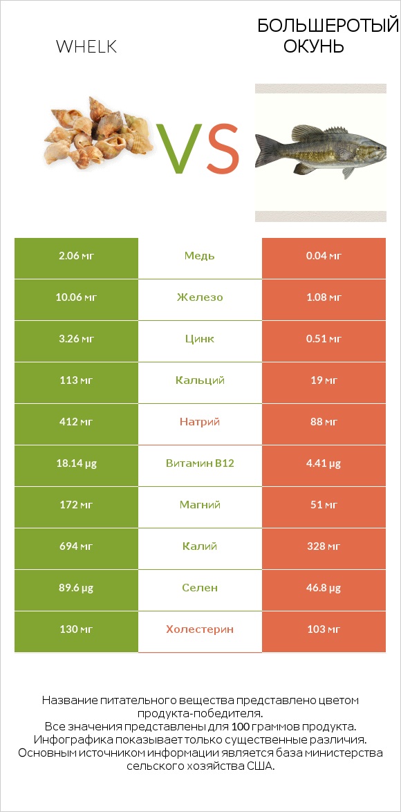 Whelk vs Большеротый окунь infographic