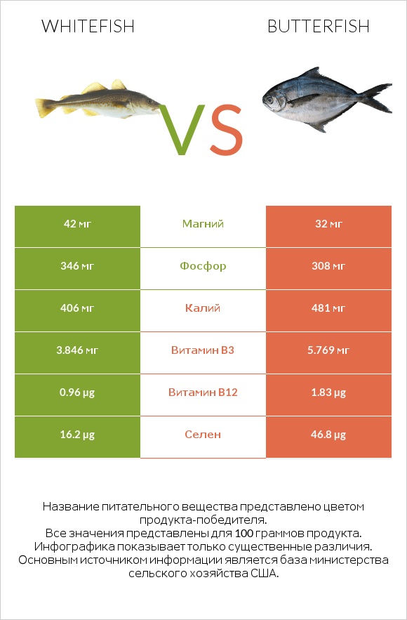 Whitefish vs Butterfish infographic