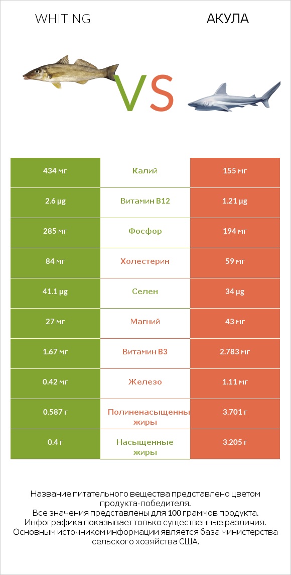 Whiting vs Акула infographic