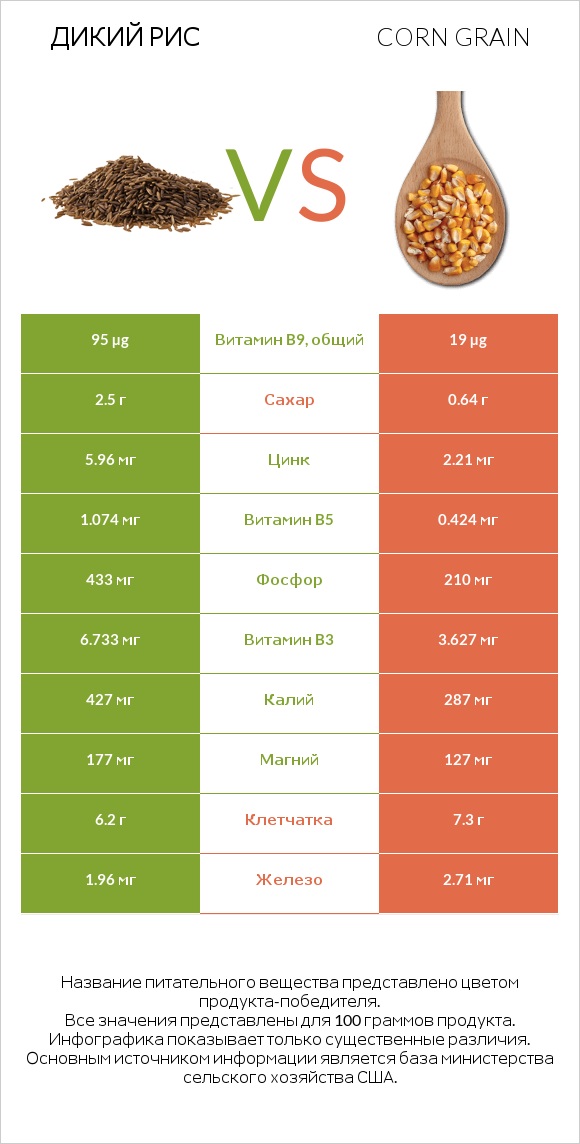 Дикий рис vs Corn grain infographic