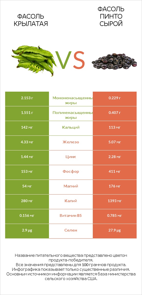 Фасоль крылатая vs Фасоль пинто сырой infographic