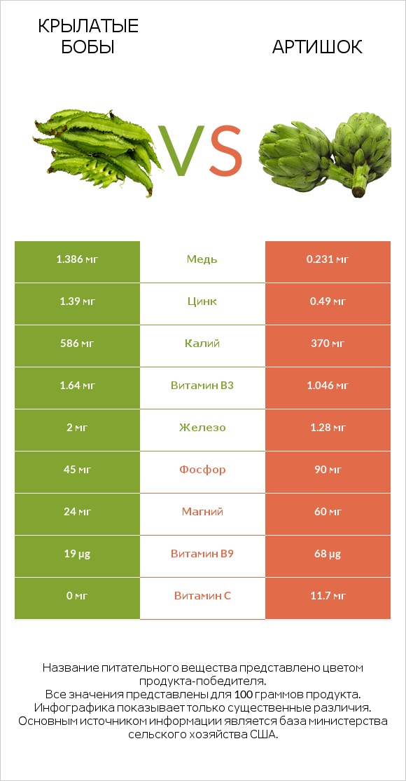 Крылатые бобы vs Артишок infographic