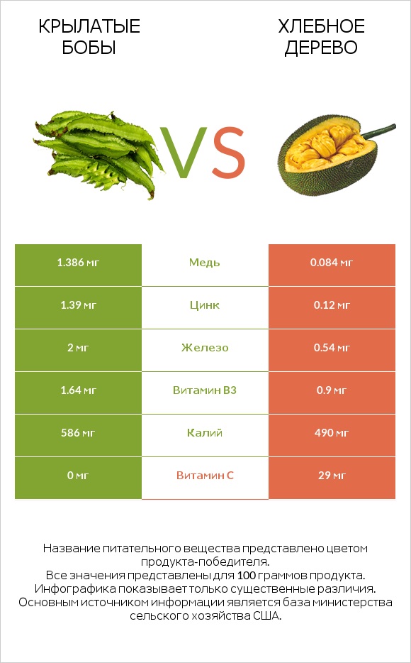 Крылатые бобы vs Хлебное дерево infographic