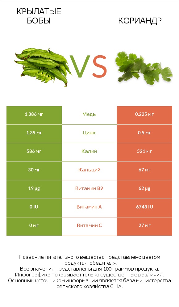 Крылатые бобы vs Кориандр infographic