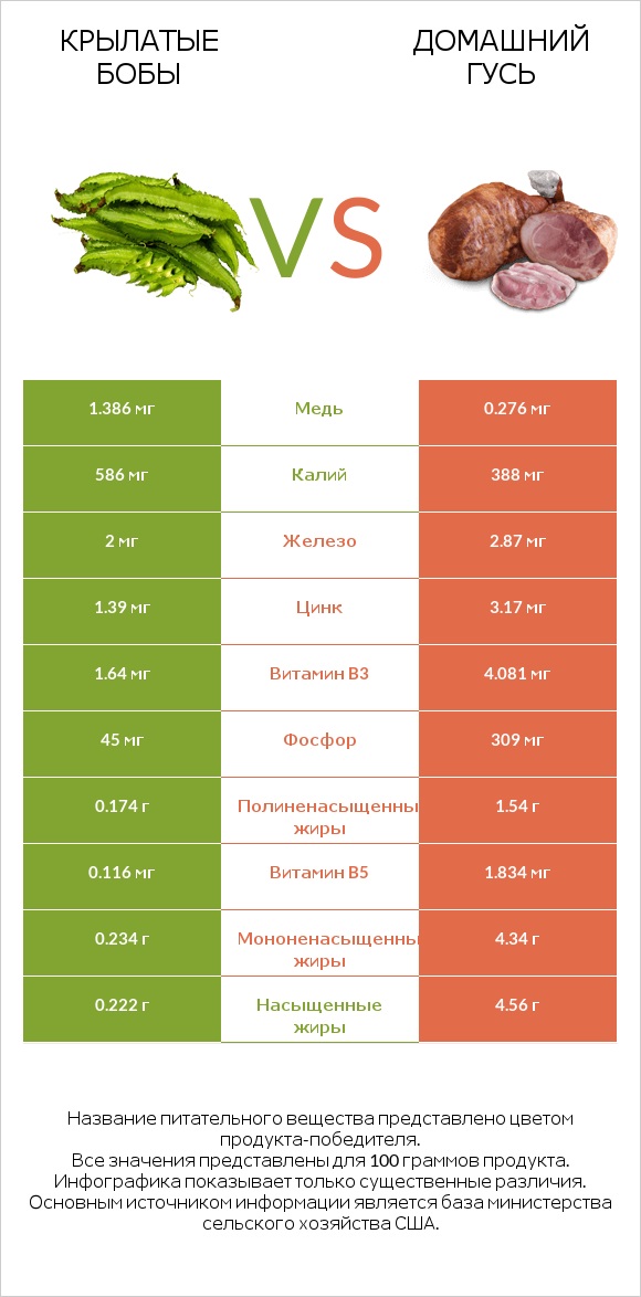Крылатые бобы vs Домашний гусь infographic