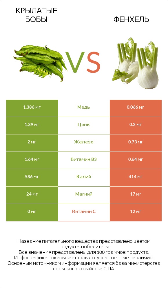 Крылатые бобы vs Фенхель infographic