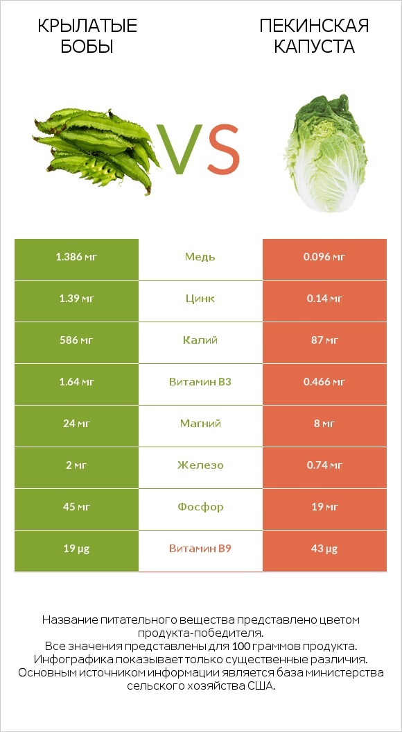 Крылатые бобы vs Пекинская капуста infographic