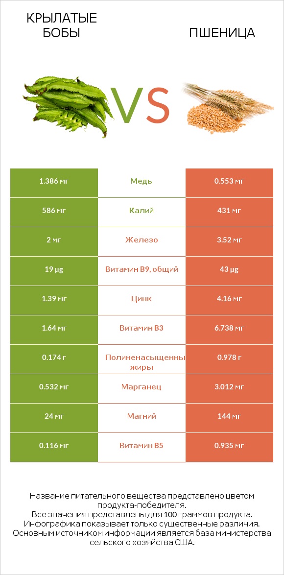 Крылатые бобы vs Пшеница infographic