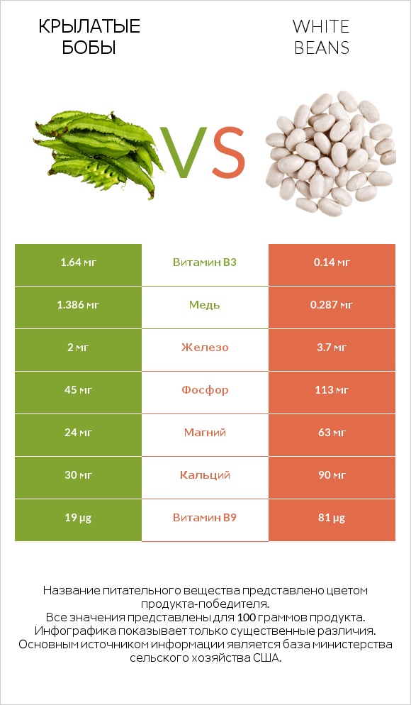 Крылатые бобы vs White beans infographic