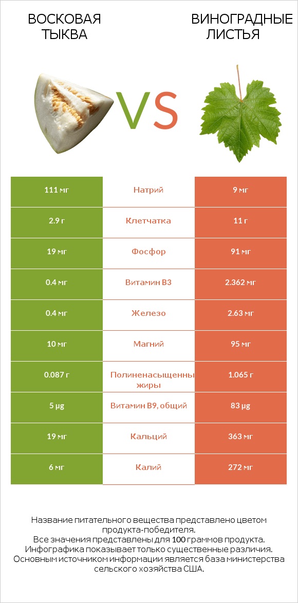 Восковая тыква vs Виноградные листья infographic