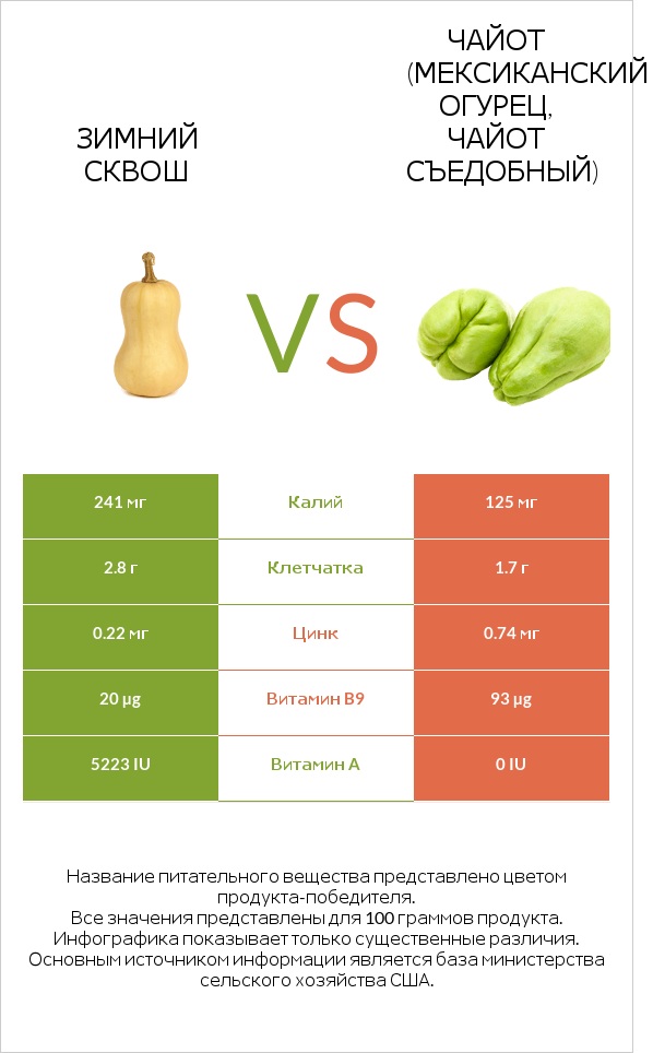 Зимний сквош vs Чайот (мексиканский огурец, чайот съедобный)  infographic