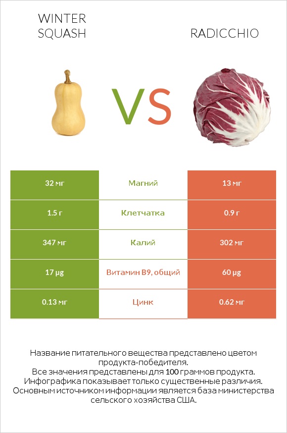 Зимний сквош vs Радиккьо (итальянский цикорий) infographic