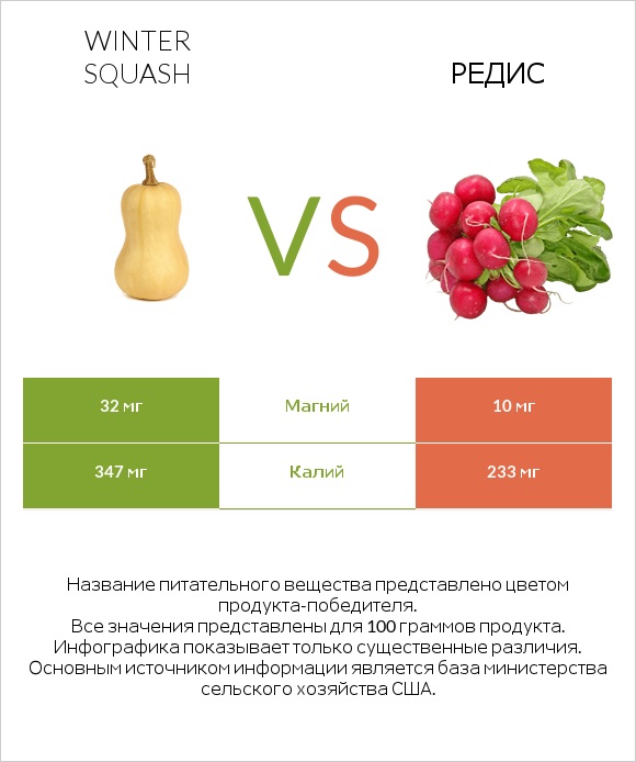 Winter squash vs Редис infographic